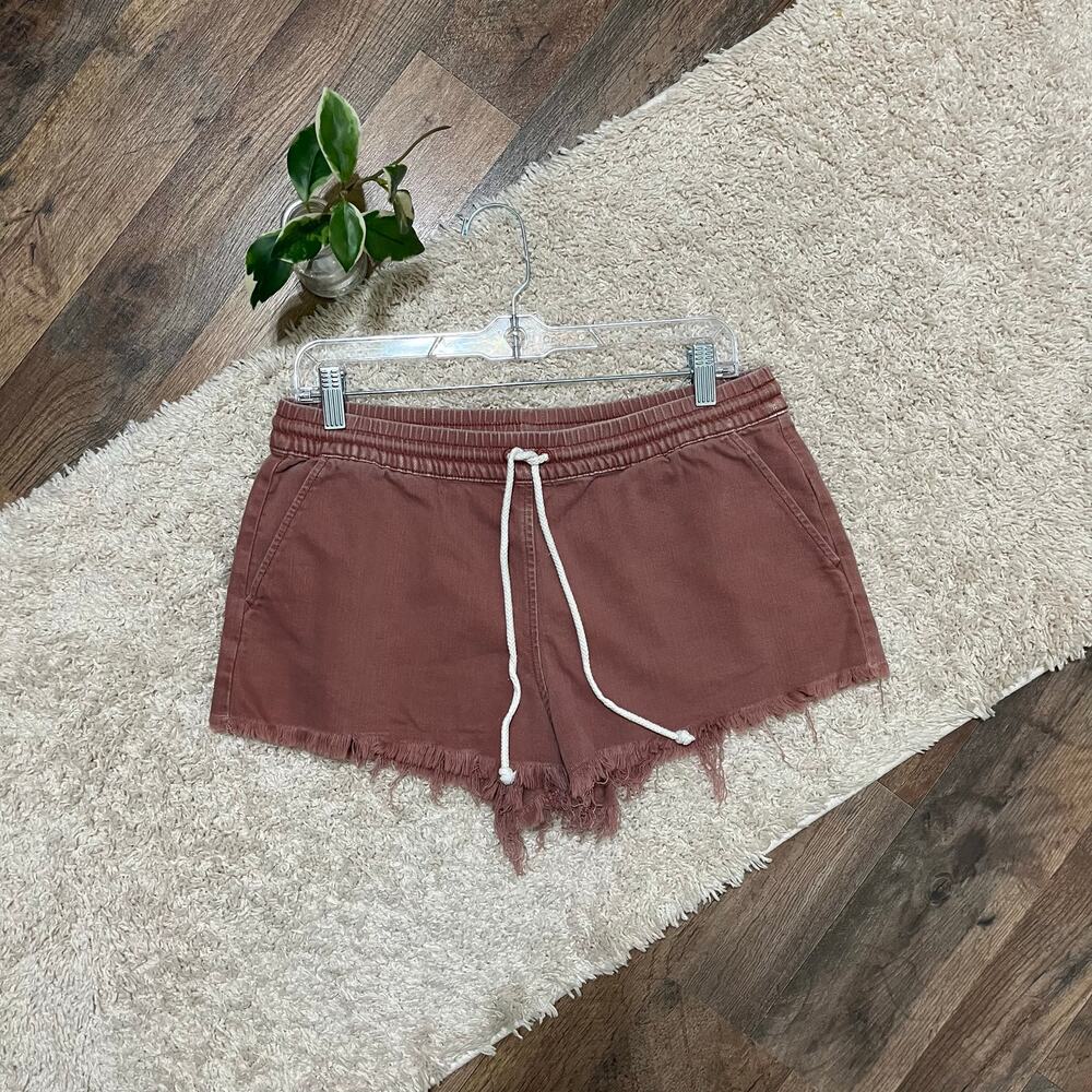 Aerie Size Medium Mauve Raw Frayed Hem Elastic Drawstring Pull-On Shorts
